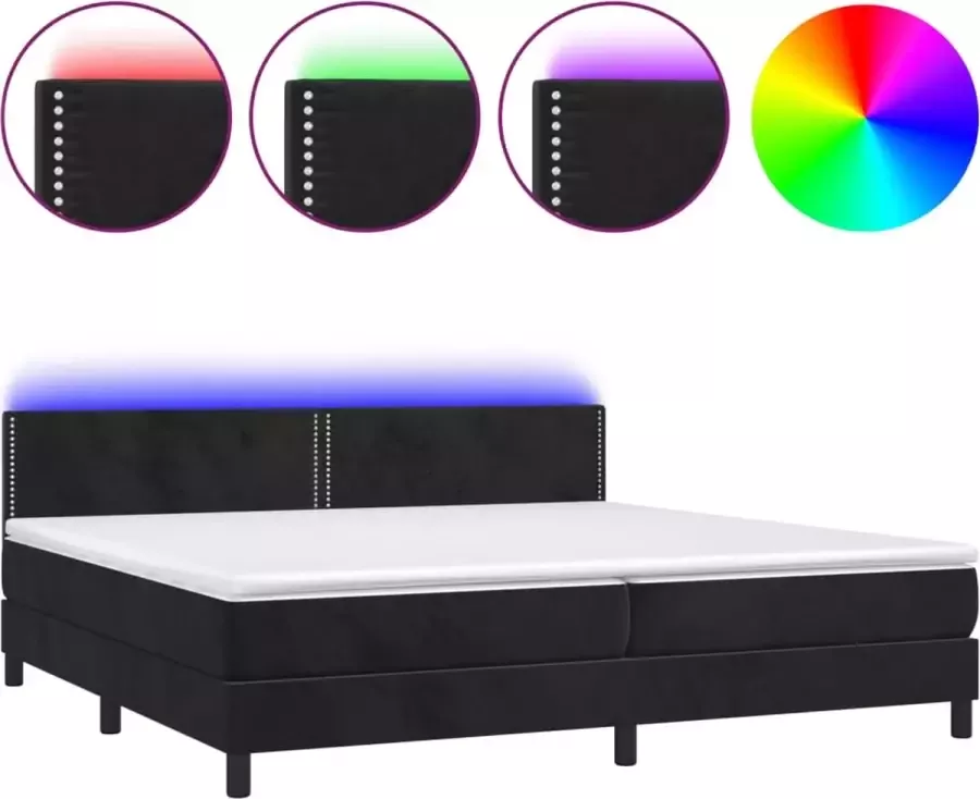 Modern life ModernLife' Boxspring met matras en LED fluweel zwart 200x200 cm