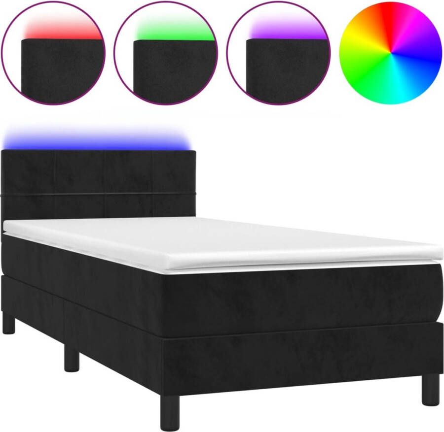 LuxerLiving LuxeLivin' Boxspring met matras en LED fluweel zwart 80x200 cm