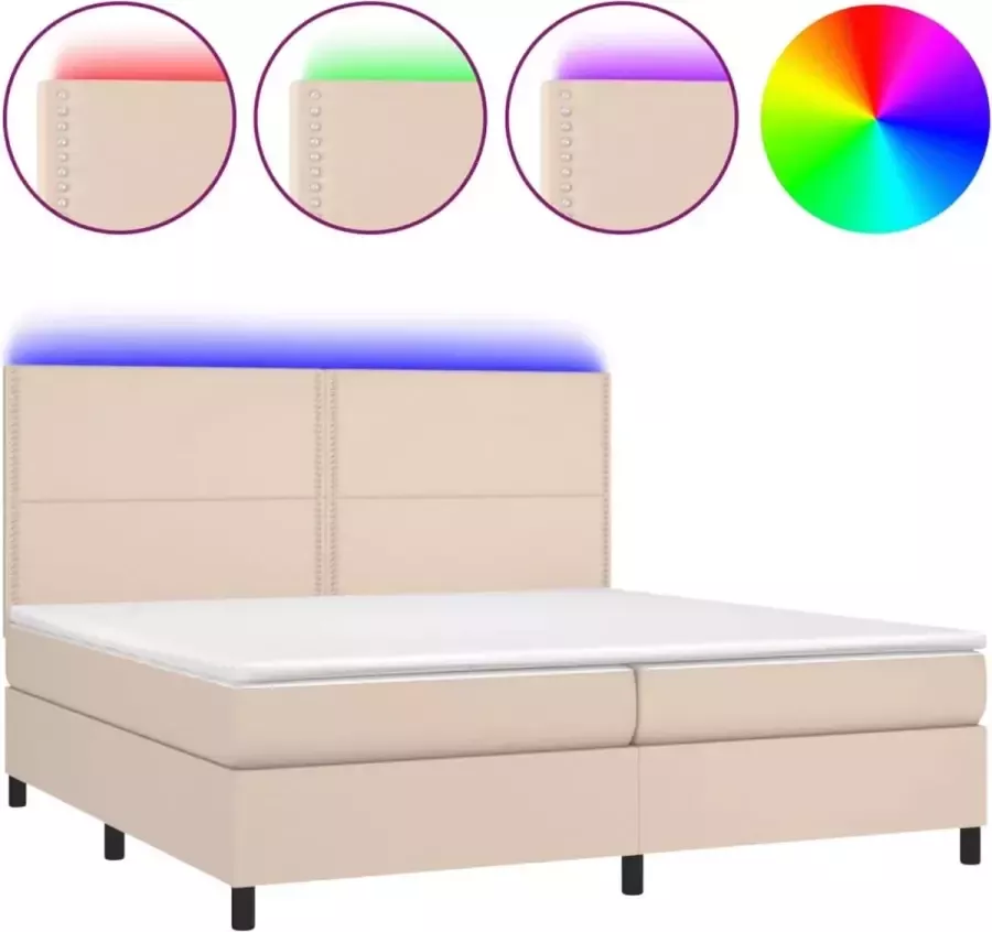 Modern life ModernLife' Boxspring met matras en LED kunstleer cappuccinokleur 200x200cm