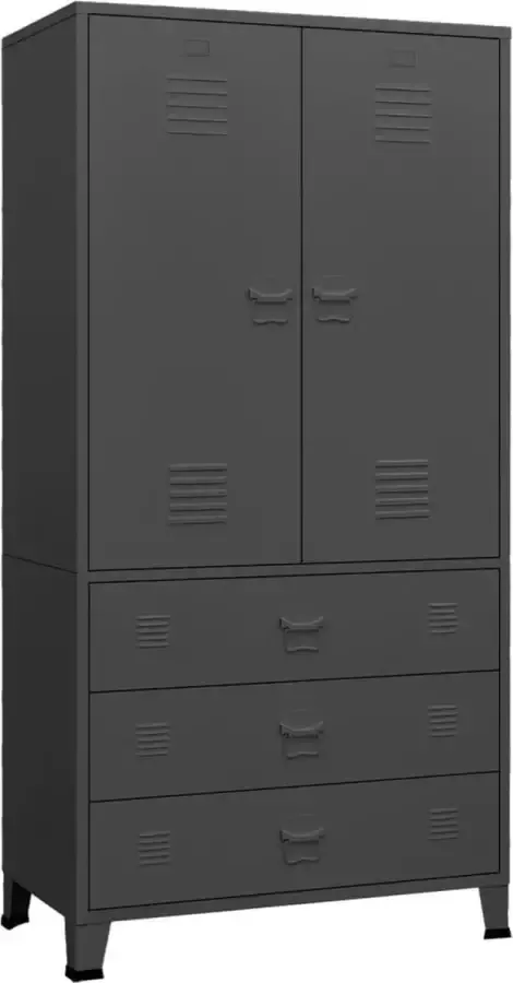 Modern life ModernLife' Kledingkast industrieel 90x50x180 cm metaal antracietkleurig