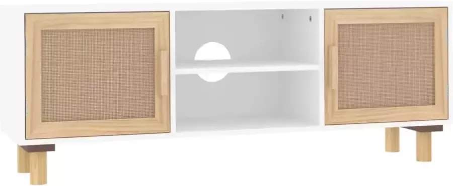 Modern life ModernLife' Tv-meubel 105x30x40 cm massief grenenhout en rattan wit