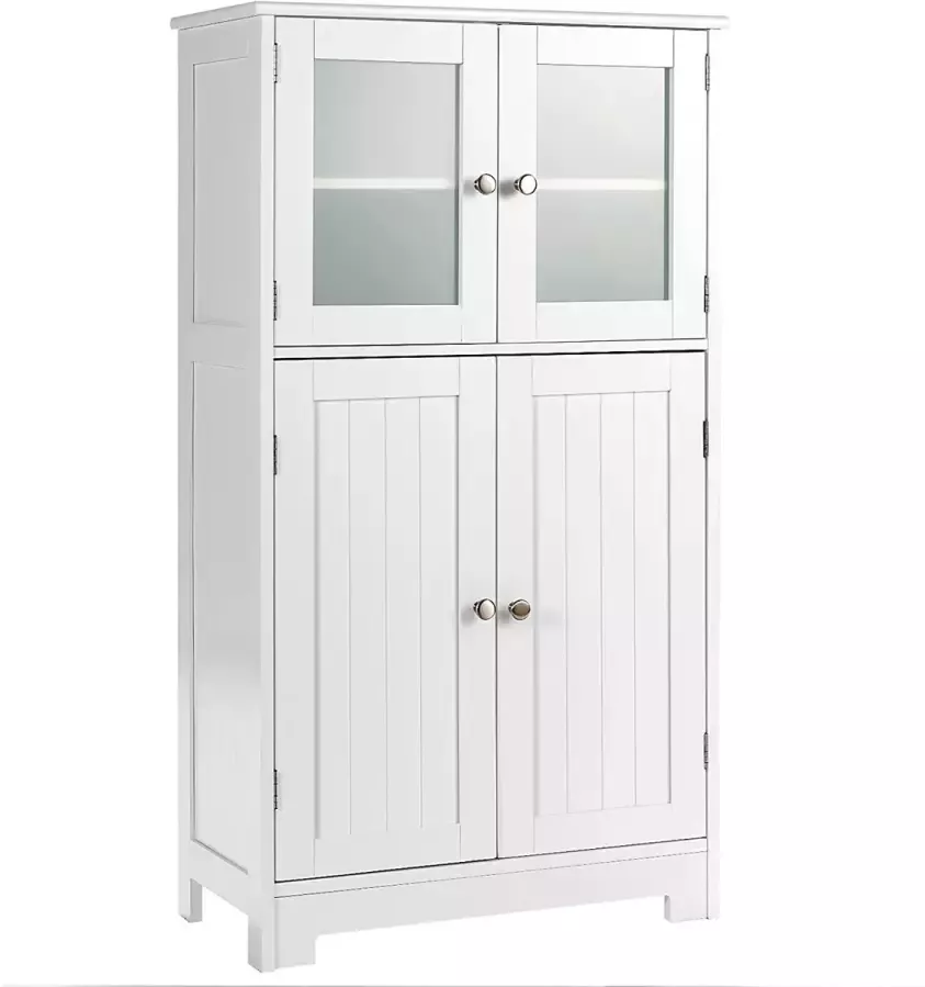 LUXGOODS 4-Deur Dressoir badkamerkast vrijstaande opbergkast met glazen deuren houten keuken kast met verstelbare plank multifunctionele badkamermeubel 58 x 30 x 109 cm (Wit)
