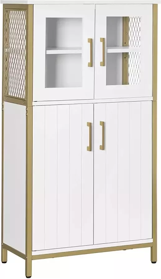 Luxgoods ™ Badkamermeubels dressoir opbergkast verstelbare plank stalen frame voor woonkamer keuken wit-goud LSC260G10