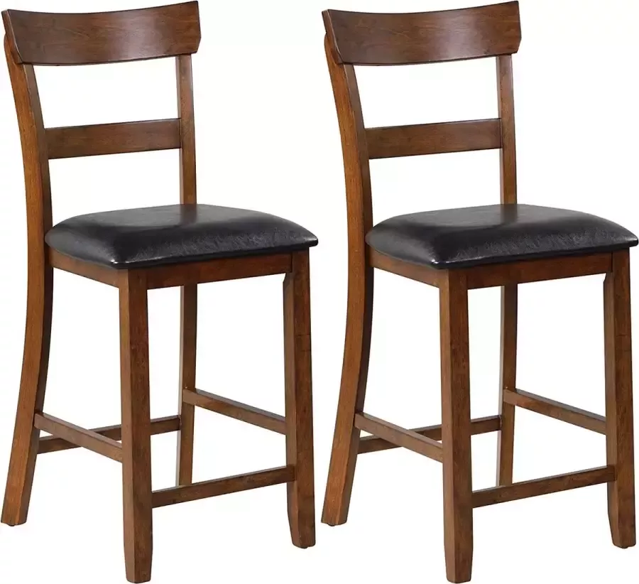 LUXGOODS barkrukken set van 2 barkruk Hoge aanrecht stoelen 65 cm zithoogte barstoel met rugleuning schuim-gewatteerde kussen rubber houten poten houten antieke eetkamerstoel voor kroeg woonkamer keuken