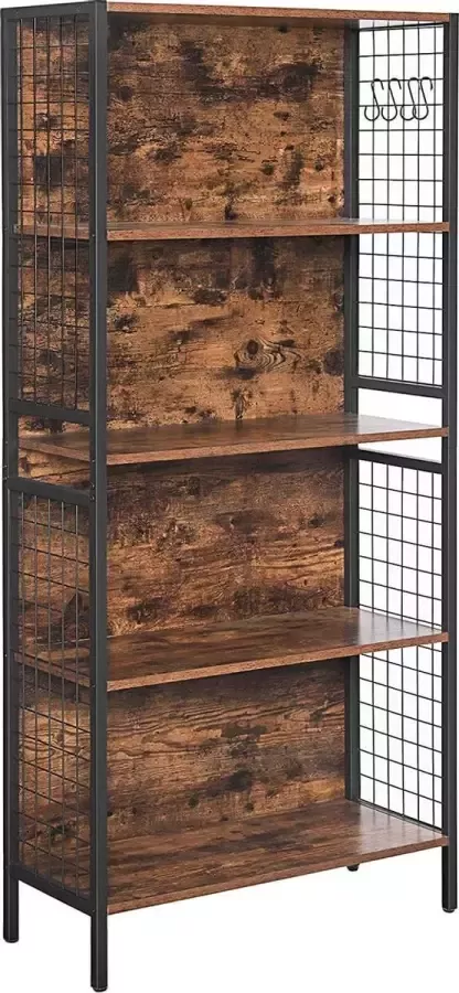 Luxgoods ™ Boekenkast keukenrek staand rek met 4 planken inclusief 4 S-haken voor kantoor woonkamer thuiskantoor stabiel stalen frame industrieel design vintage bruin-zwart