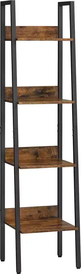 Luxgoods ™ boekenkast ladderplank open met 4 niveaus metalen frame voor woonkamer slaapkamer keuken studeerkamer kantoor industrieel design vintage bruin-zwart LLS108B01