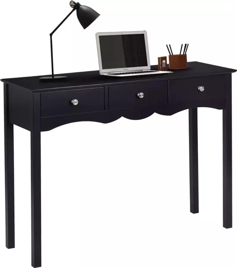 LUXGOODS Bureau met 3 laden multifunctionele tafel moderne schrijftafel computer bureau voor thuiskantoor slaapkamer (Zwart)