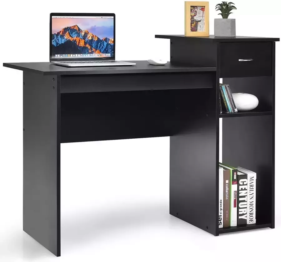 LUXGOODS Computer bureau thuiskantoor houten PC laptop bureau moderne computertafel studie werkstation schrijftafel met opberglades & planken 108 x 50 5 x 82 cm (Zwart)