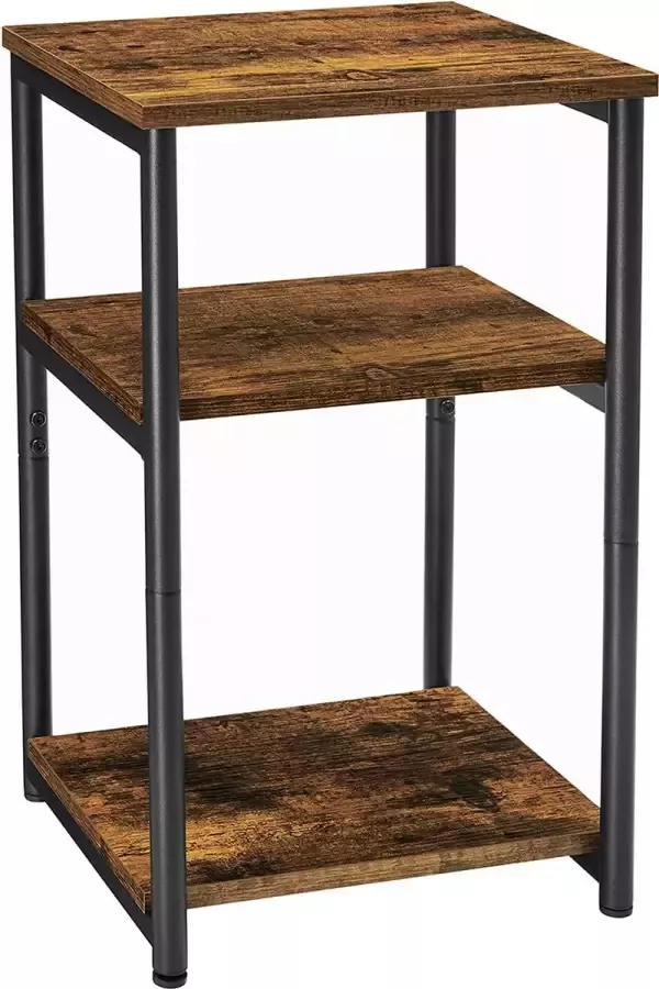 Luxgoods ™ Bijzettafel Nachtkastje met 3 Niveaus voor Slaapkamer Stalen Frame voor Woonkamer Slaapkamer Industriële Stijl Vintage Bruin Zwart LET273B01