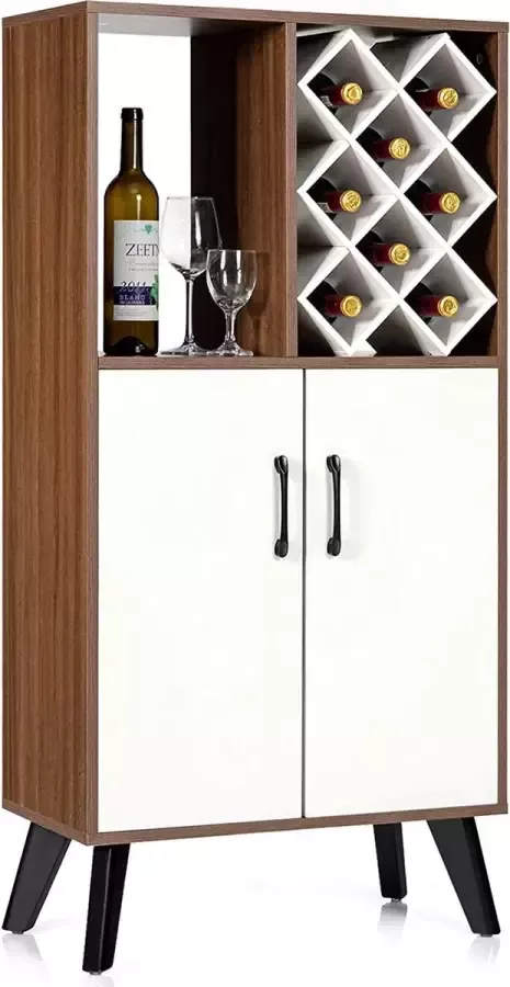 LUXGOODS c90 Barkast wijnkast houten buffetkast opbergkast met 8 wijnrek open plank en 2 kasten display wijnrek houder voor keuken eetkamer en woonkamer