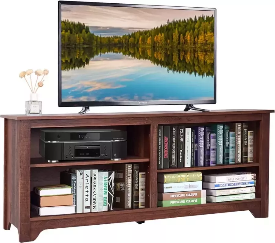 LUXGOODS c90 TV Meubel -lowboard 3-laags houten tv tafel tv-meubel met verstelbare open planken kabelbeheer tv-kast in de woonkamer modern media entertainment centrum voor flatscreens tot 140 cm