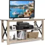 LUXGOODS c90 TV meubel met open planken TV tafel 120 cm 3 laags industriële stevig X-stijl frame handig kabelbeheer gaatje boerenhuis tv-kast tv-plank tv-standaard tv lowboard voor woonkamer slaapkamer 120 x 40 x 60 cm (Grijs) - Thumbnail 2