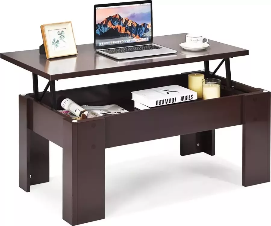 salontafel koffietafel in hoogte verstelbare met verborgen opbergvak cocktailtafel met lift tafelblad voor woonkamer (Bruin)