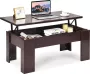 LUXGOODS salontafel koffietafel in hoogte verstelbare met verborgen opbergvak cocktailtafel met lift tafelblad voor woonkamer (Bruin) - Thumbnail 2