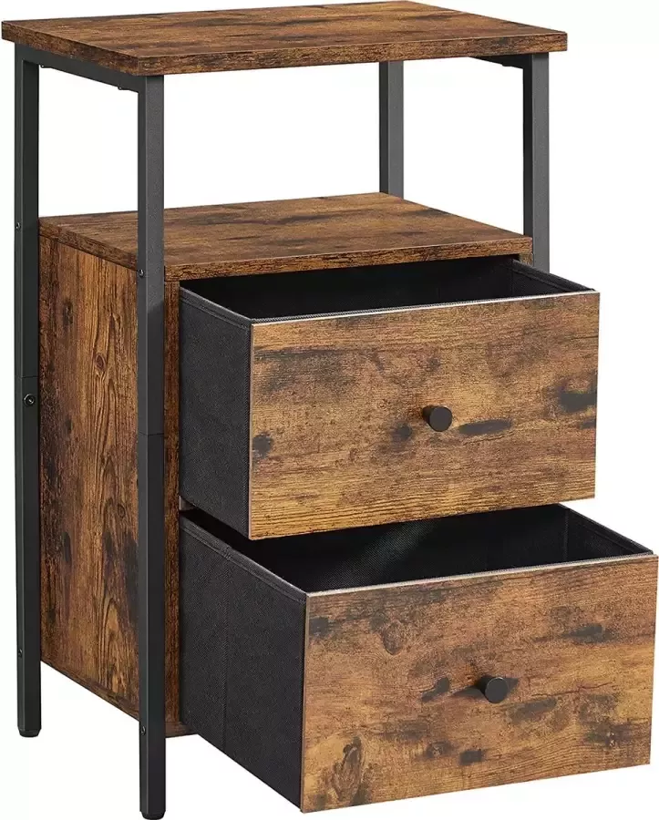 Luxgoods ™ Nachtkastje Tafel met 2 Laden voor Slaapkamer Woonkamer Industrieel Ontwerp Vintage Bruin Zwart LET521B01