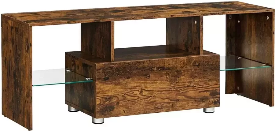 Tv Meubel Industrieel Tv-kast Tv Lowboard Tv-tafel Tv Meubels Vintage Bruin -120 x 35 x 45 cm-Tv-kast tv-tafel met lade planken van glas televisiekast tv-rek voor tv's tot 55 inch vintage bruin
