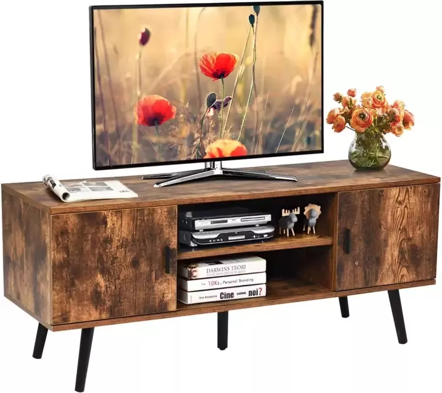 LUXGOODS TV Meubel TV-standaard met 5 grenenpoten TV-console opslagkast met compartiment en open plank ouderwets thuis media entertainment middel voor de slaapkamer woonkamer en kantoor