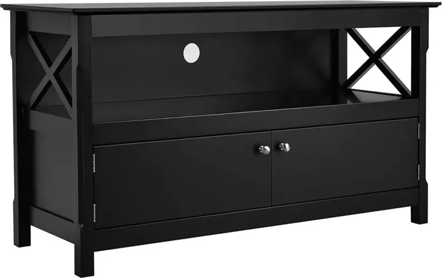 LUXGOODS TV Muebel lowboard houten opbergconsole moderne vrijstaande tv-kast media entertainment center multifunctionele home woonkamer tv-meubel tv-plank met draad gat (Zwart)