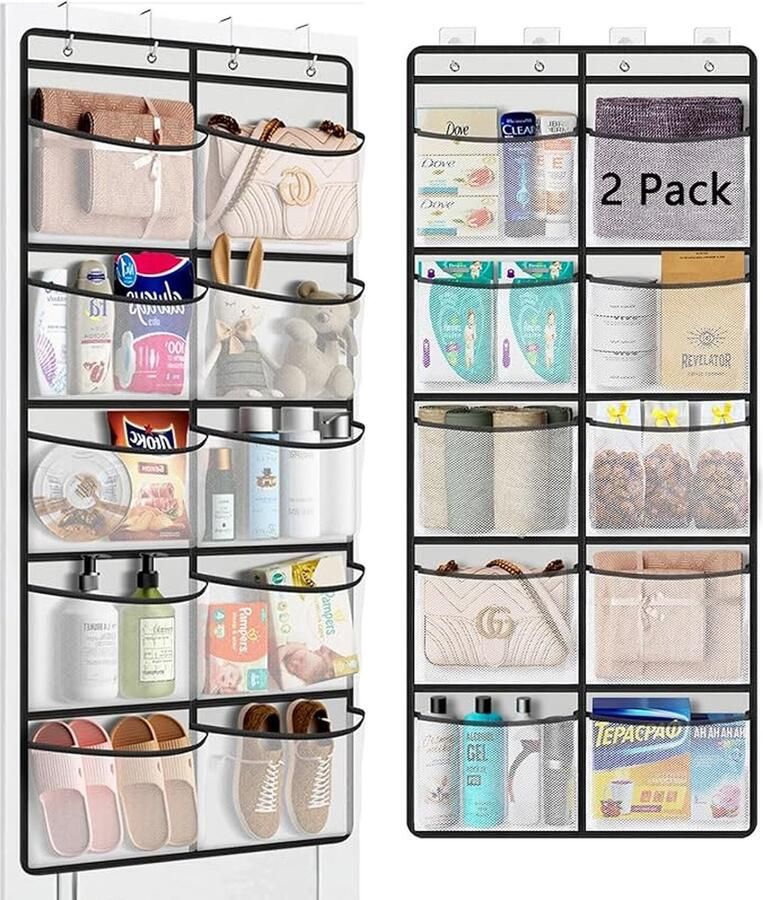 Luxiba Hangende plank pakket van 2 hangende opbergorganizers met 10 gaasvakken organizer met vakken voor kastopslag over de deur hangende organizer opbergruimte voor knuffels voor de slaapkamer grijs