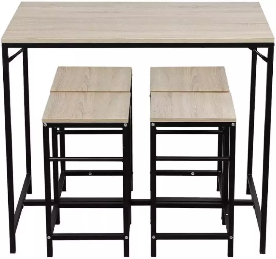 Luxiqo Eetkamer Set Eettafel Set Bartafel Set Bar Stoelen en Tafel Eetkamer Industrieel Eiken Zwart