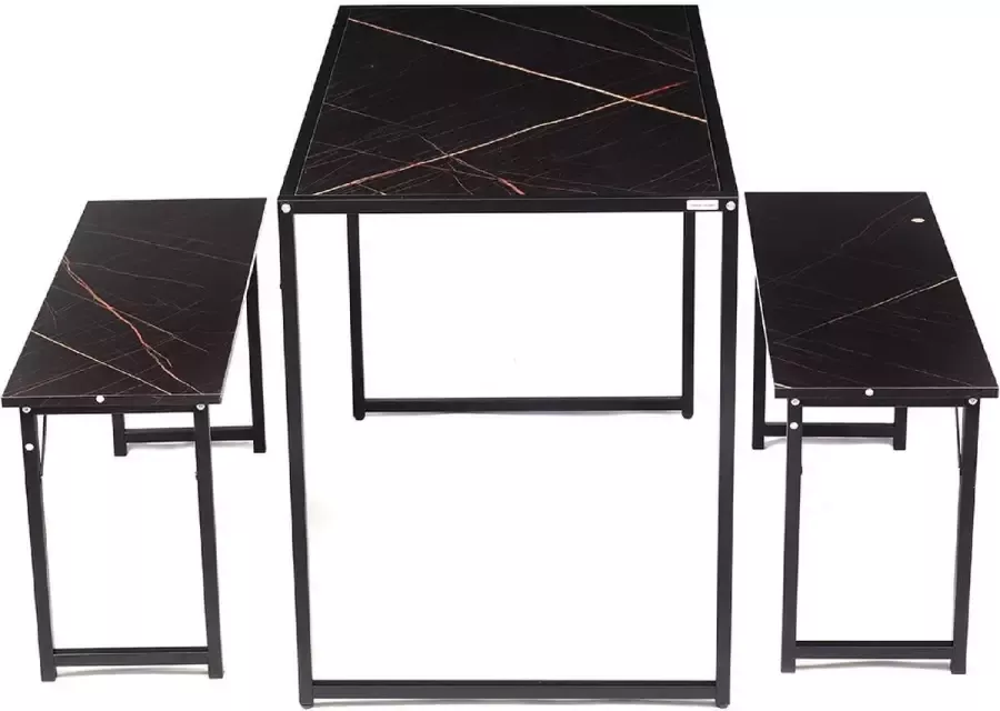 Luxiqo Eetkamer Set Eettafel Set Marmer Bartafel Set Bankjes en Tafel Eetkamer Modern Zwart Marmer