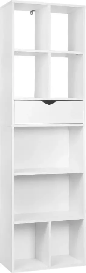 Luxiqo Houten Boekenkast Wit Boekenrek Modern Boekenkast met Lade Boekenkast Open 50x24x168cm Wit