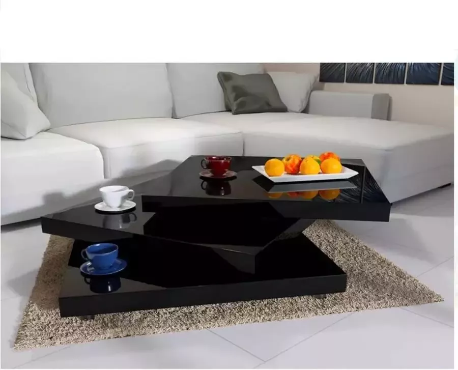 Luxiqo Salontafel Vierkant Salontafel Industrieel Salontafel Zwart met 360° draaibaar tafelblad