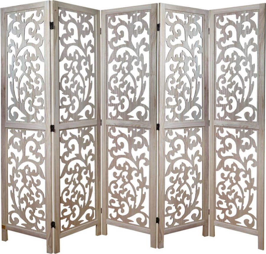 LW collection Kamerscherm bruin hout kamerschermen 5 panelen scheidingswand 170x200cm paravent kant en klaar