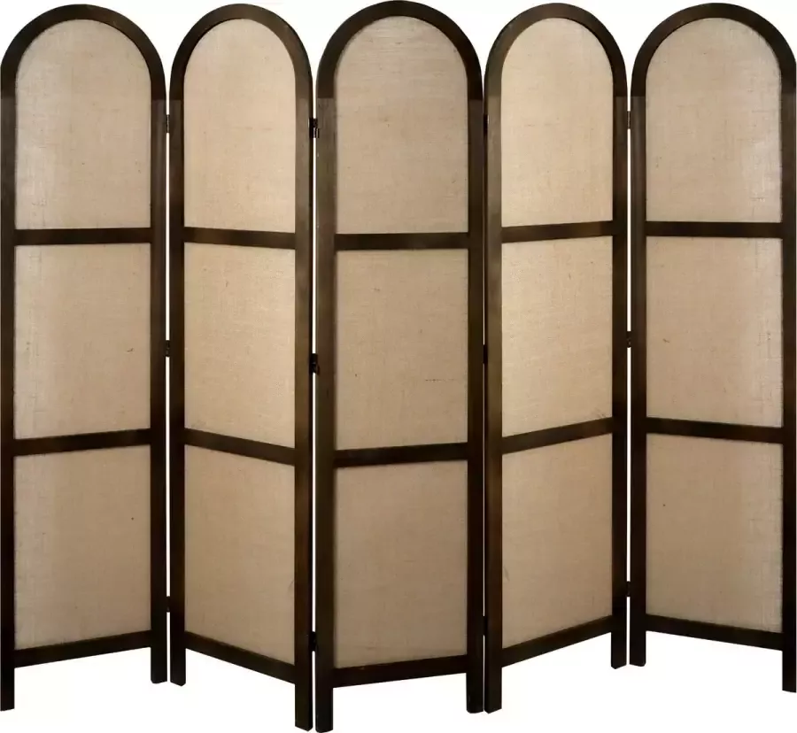 LW collection Kamerscherm bruin hout kamerschermen 5 panelen scheidingswand 170x200cm paravent kant en klaar
