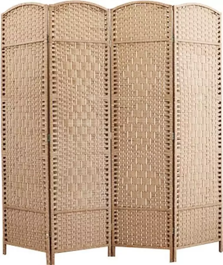 LW collection Kamerscherm bruin rotan rieten kamerschermen 4 panelen scheidingswand bruin 170x160cm paravent kant en klaar