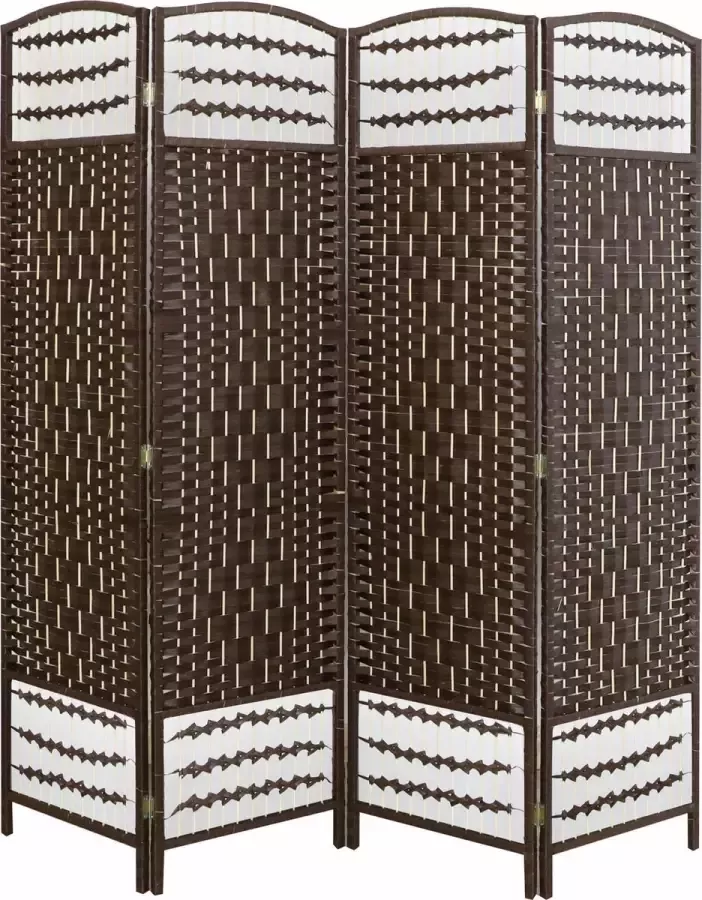 LW collection Kamerscherm donkerbruin 170x160cm rotan rieten kamerschermen 4 panelen scheidingswand paravent kant en klaar