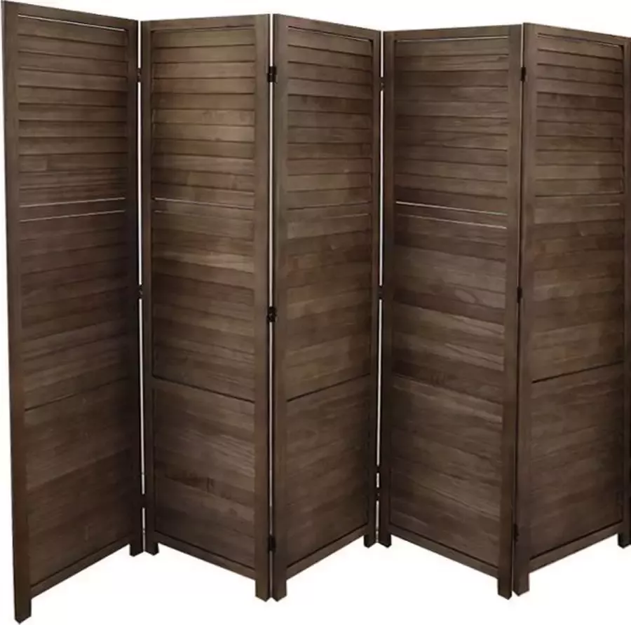 LW collection Kamerscherm donkerbruin Hout kamerschermen 5 panelen scheidingswand 170x200cm paravent kant en klaar