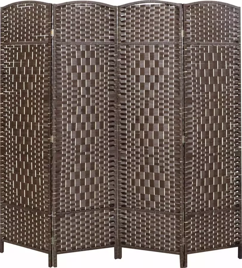 LW collection Kamerscherm donkerbruin rotan rieten kamerschermen 4 panelen scheidingswand bruin 170x160cm paravent kant en klaar