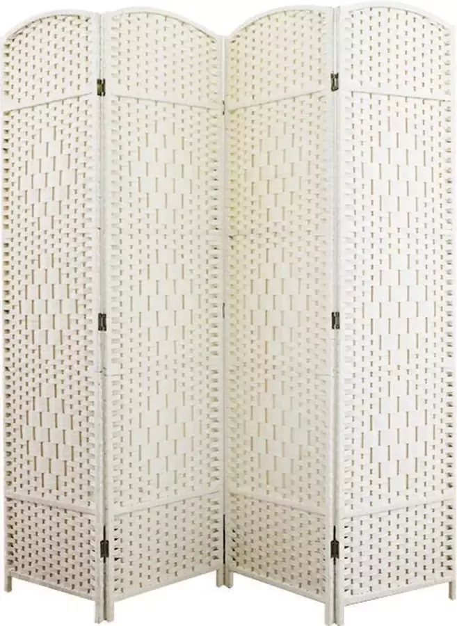 LW collection Kamerscherm gebroken wit rotan rieten kamerschermen 4 panelen scheidingswand wit 170x160 cm paravent kant en klaar