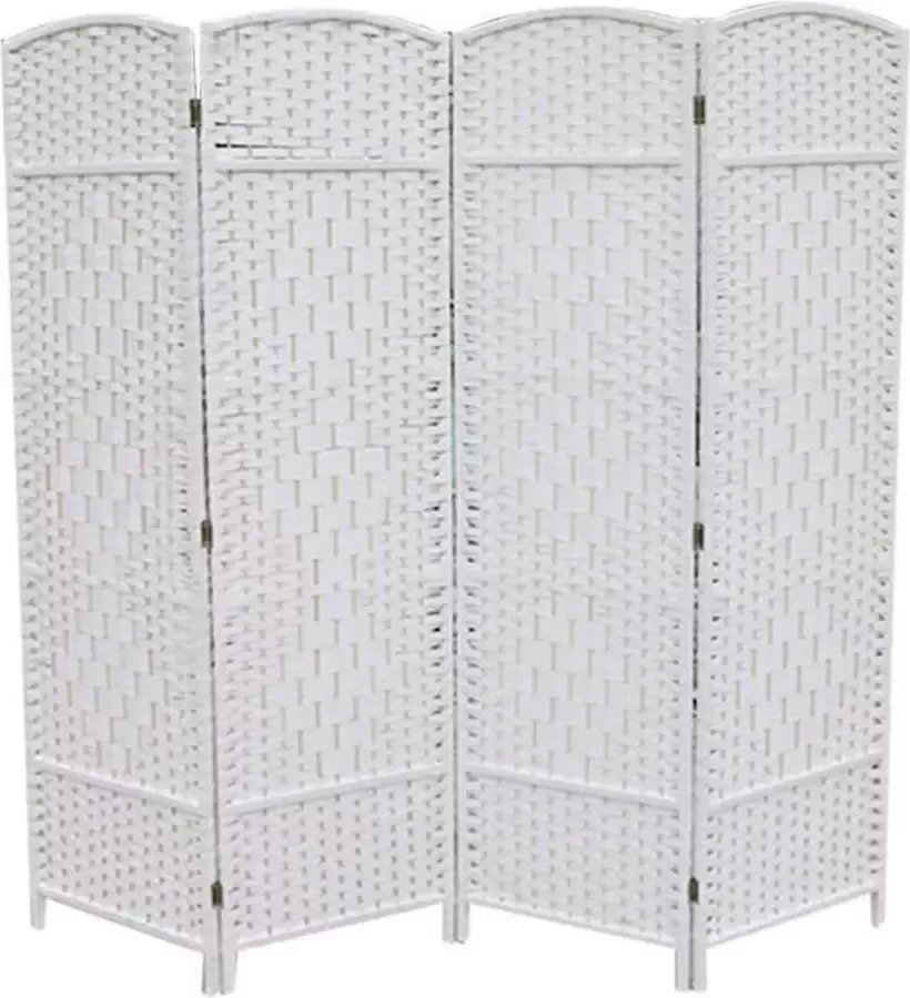 LW collection Kamerscherm wit rotan rieten kamerschermen 4 panelen scheidingswand 172x160cm paravent kant en klaar