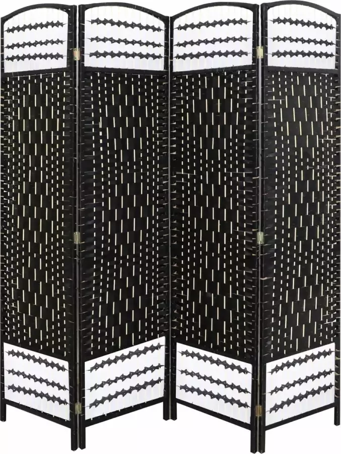 LW collection Kamerscherm Zwart 170x160cm rotan rieten kamerschermen 4 panelen scheidingswand paravent kant en klaar