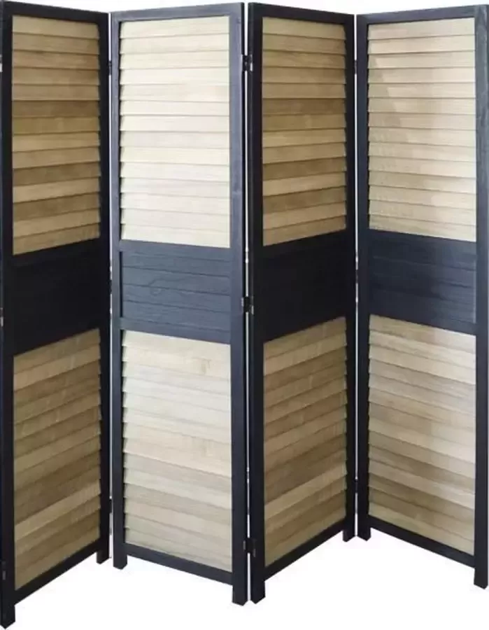 LW collection Kamerscherm Zwart bruin Hout kamerschermen 4 panelen scheidingswand 170x160 kant en klaar