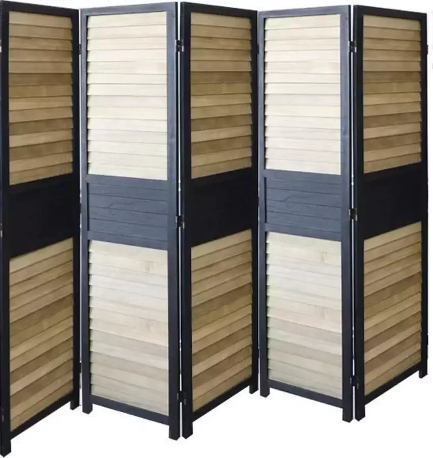 LW collection Kamerscherm Zwart bruin Hout kamerschermen 5 panelen scheidingswand 170x200cm kant en klaar