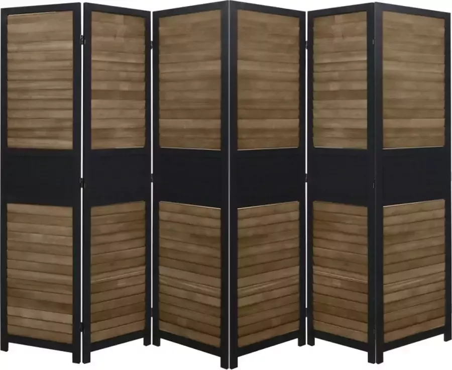 LW collection Kamerscherm zwart bruin hout kamerschermen 6 panelen scheidingswand 170x240cm paravent kant en klaar