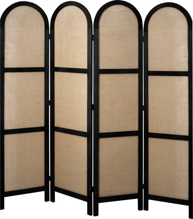LW collection Kamerscherm zwart hout kamerschermen 4 panelen rond en inklapbaar decoratieve en moderne scheidingswand 170x160cm paravent kant en klaar