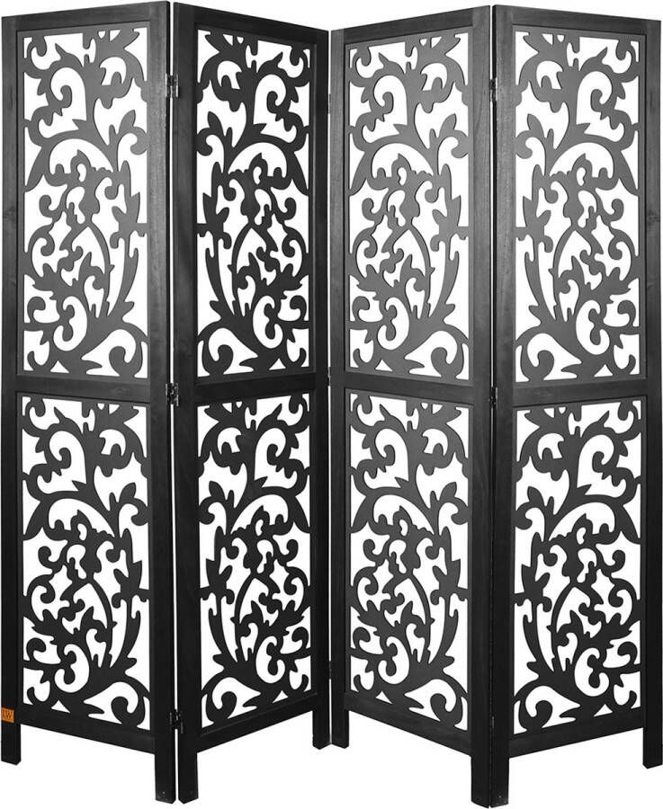 LW collection Kamerscherm zwart hout kamerschermen 4 panelen scheidingswand 170x160cm paravent kant en klaar - Foto 1