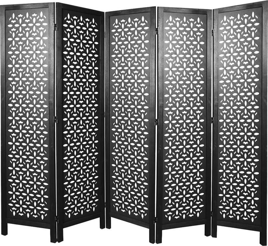 LW collection Kamerscherm zwart hout kamerschermen 5 panelen scheidingswand 170x200cm paravent kant en klaar