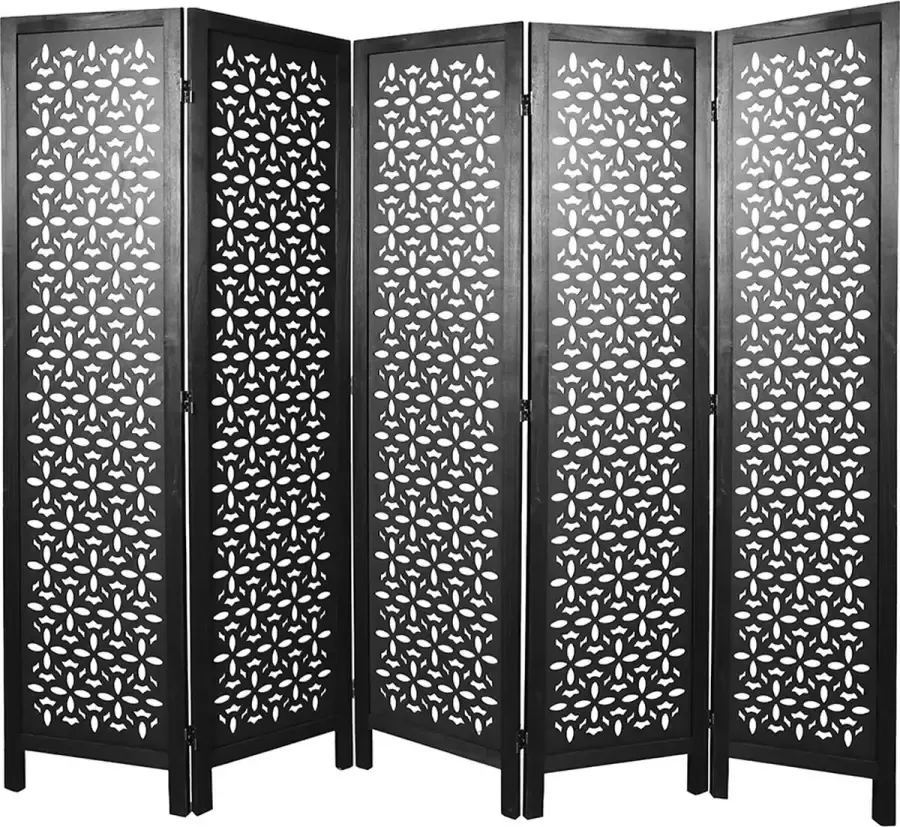 LW collection Kamerscherm zwart hout kamerschermen 5 panelen scheidingswand 170x200cm paravent kant en klaar