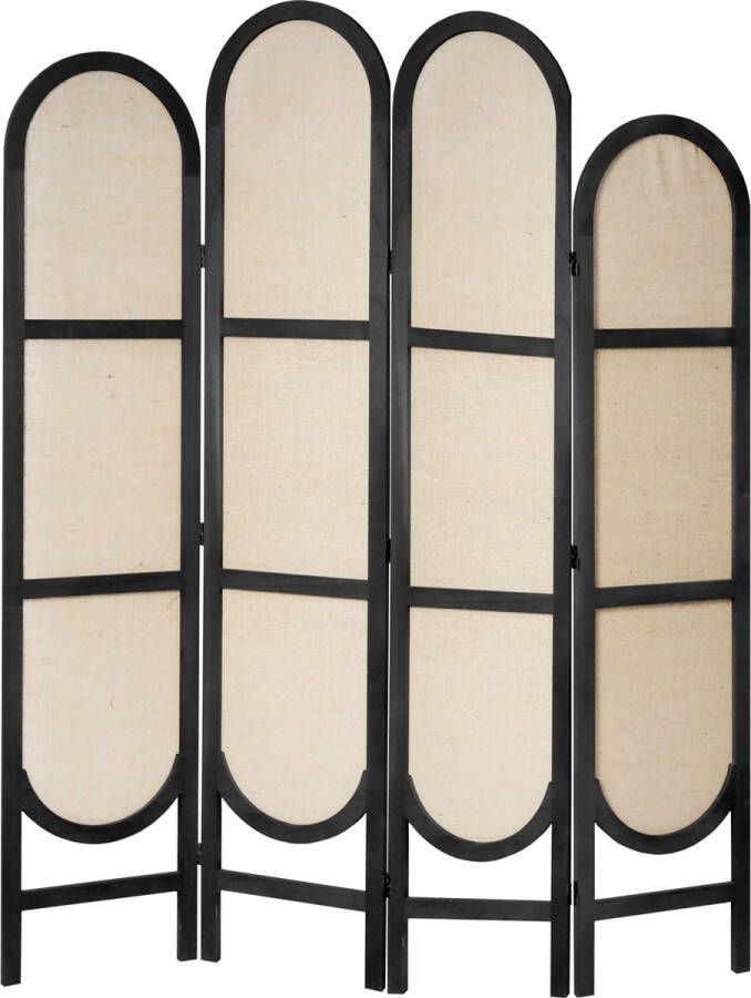 LW collection Kamerscherm zwart hout rond kamerschermen 4 panelen scheidingswand 170x160cm paravent kant en klaar