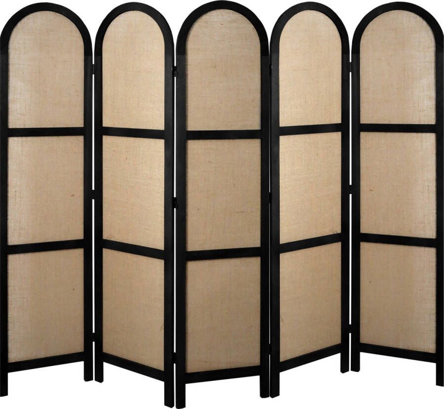 LW collection Kamerscherm zwart hout rond kamerschermen 5 panelen scheidingswand 170x200cm paravent kant en klaar