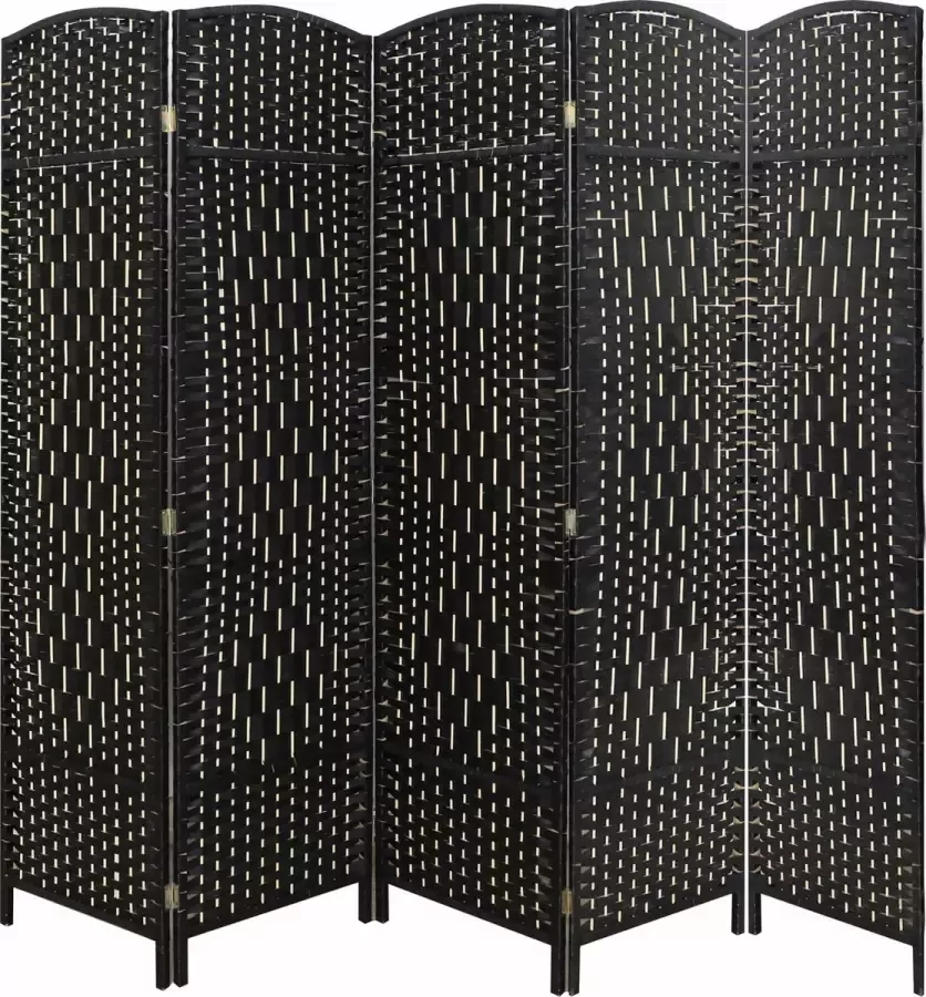 LW collection Kamerscherm Zwart rotan rieten kamerschermen 5 panelen scheidingswand 170x200cm paravent kant en klaar