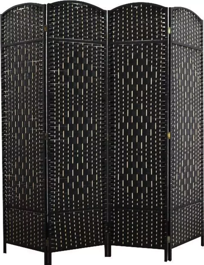 LW collection Kamerscherm zwart rotan rieten kamerschermen 4 panelen scheidingswand zwart 170x160cm Zwarte kamerscherm kant en klaar