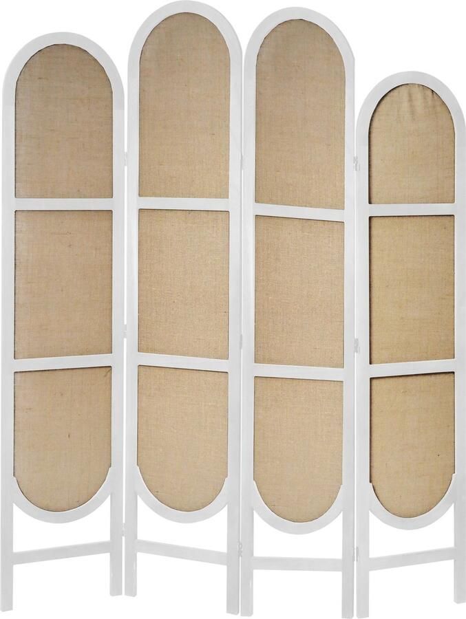 LW collection Kamerscherm wit hout kamerschermen 4 panelen rond en inklapbaar decoratieve en moderne scheidingswand 170x160cm paravent kant en klaar - Foto 2