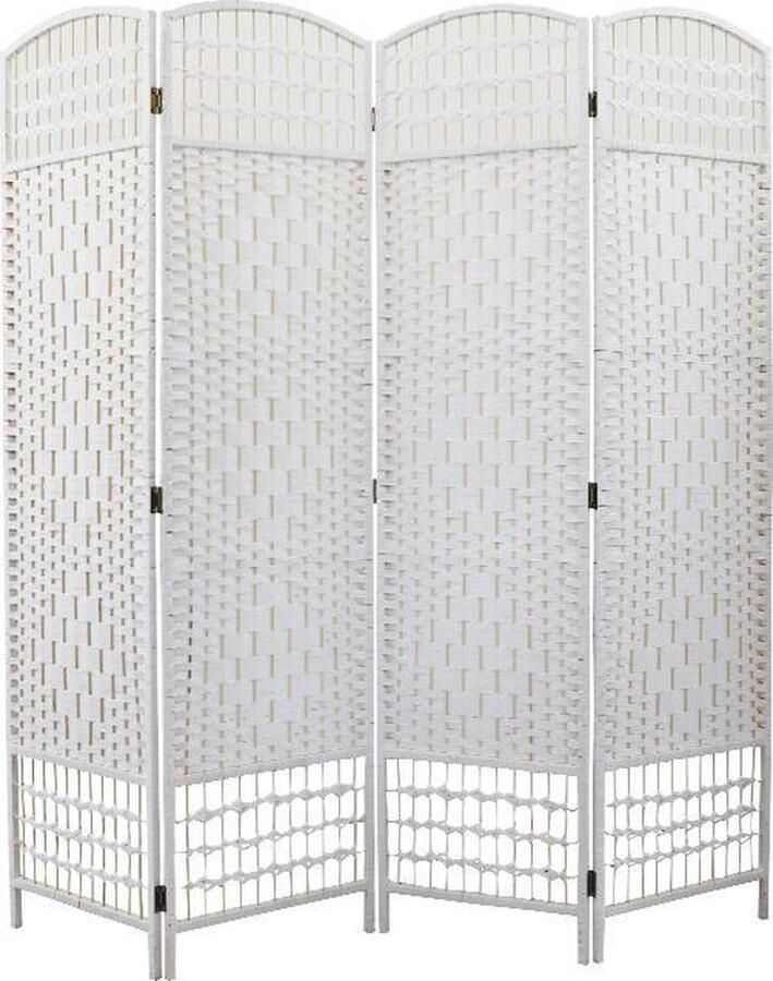 LW collection Kamerscherm wit rotan rieten 4 panelen scheidingswand wit 170x160cm paravent kant en klaar