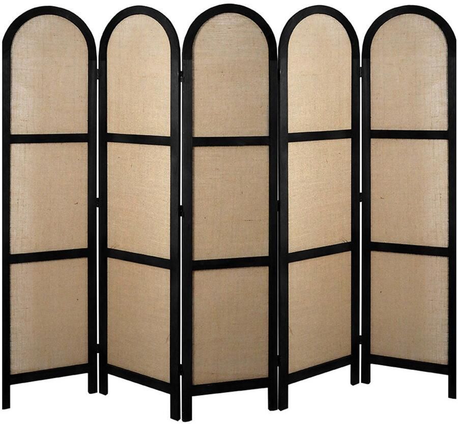 LW collection Windscherm van hout zwart scherm met 5 panelen scheidingswand 170 x 200 cm ruimteverdeler klaar voor gebruik
